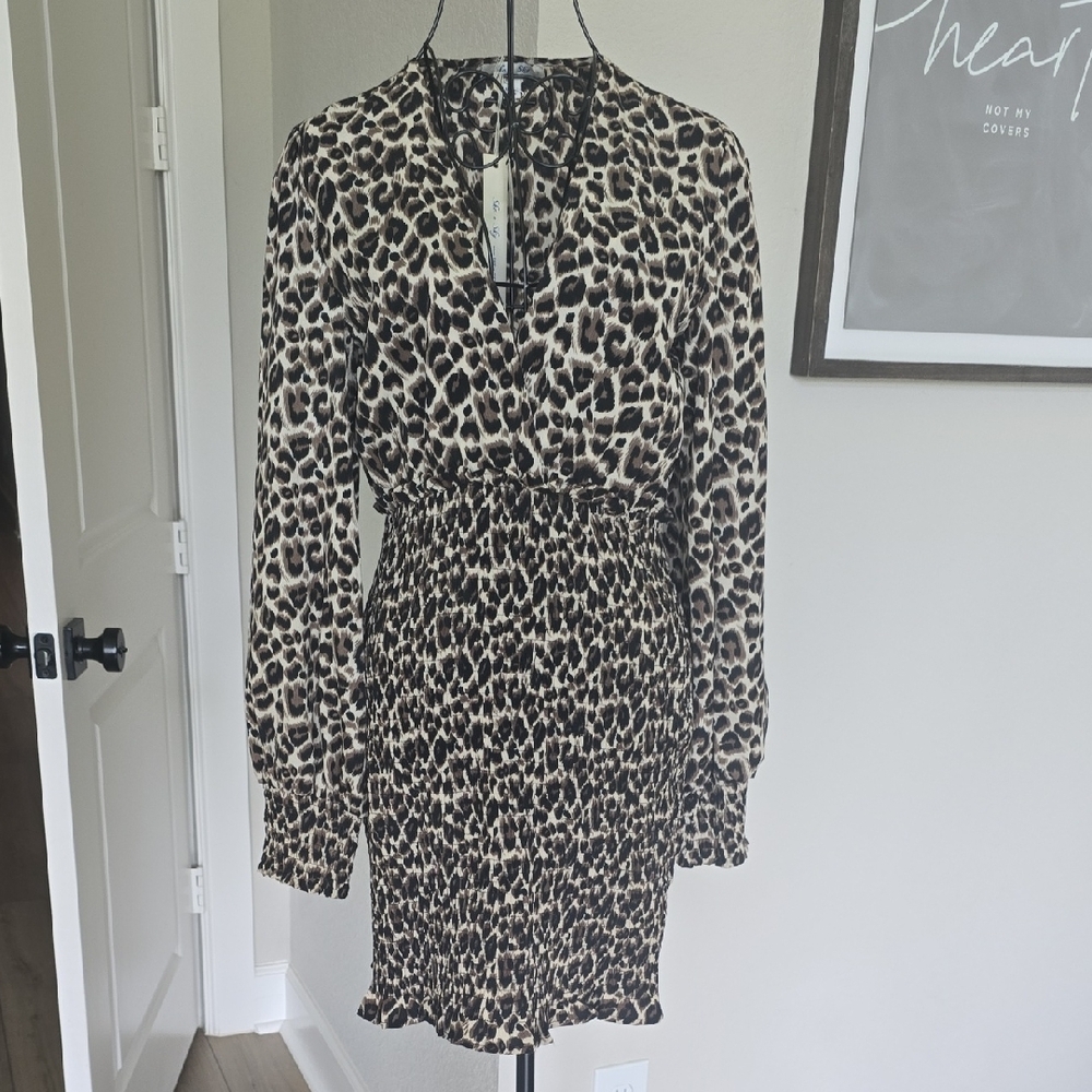 NWT Boutique Leopard Print Long Sleeve Dress Size S/M